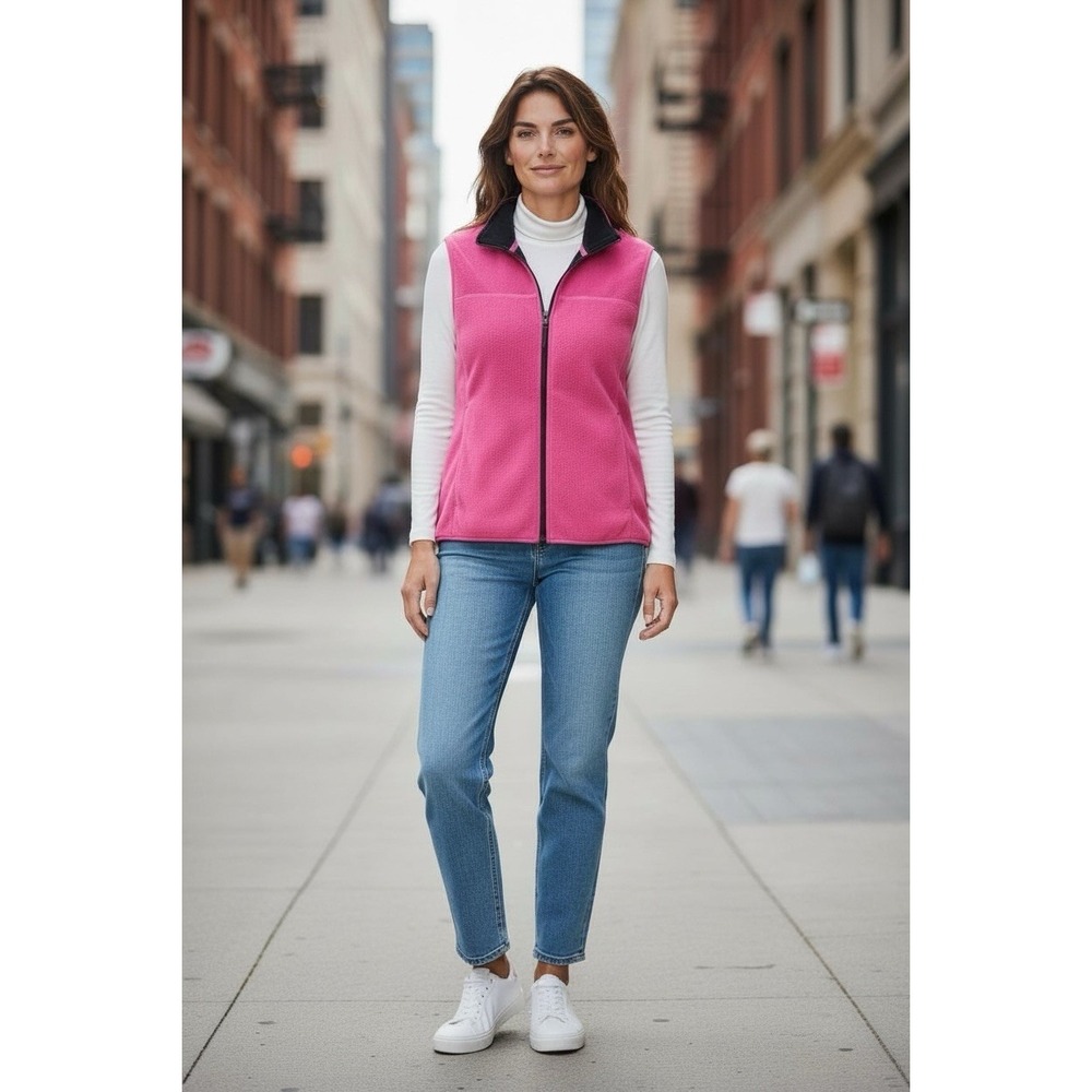 Lands End Women's Rose Pink Fleece Vest Pockets Thermacheck Medium 10-12